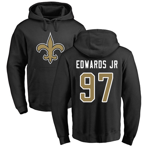 Men New Orleans Saints Black Mario Edwards Jr Name and Number Logo NFL Football #97 Pullover Hoodie Sweatshirts